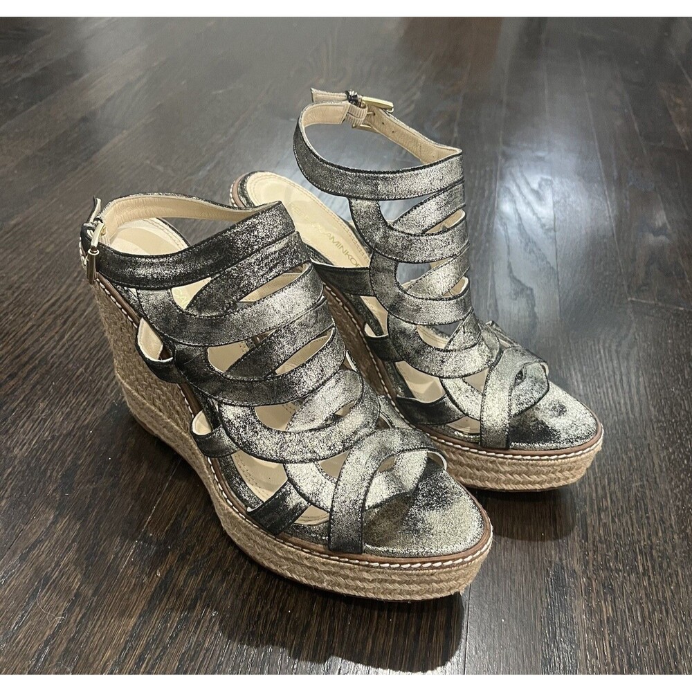Rebecca Minkoff Sandals Women's 9.5 B Gold Platform Espadrille Strappy Wedge